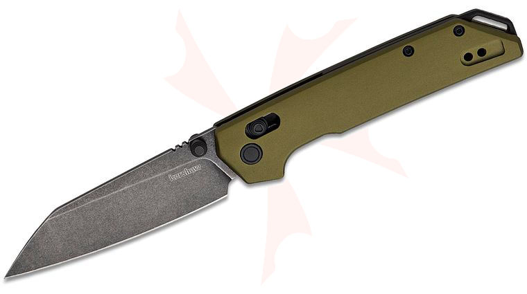 Kershaw 2038ROLBW Iridium DuraLock KVT Folding Knife 3.4 inch D2 BlackWashed Reverse Tanto Blade, Olive Green Aluminum Handles, Reversible Clip