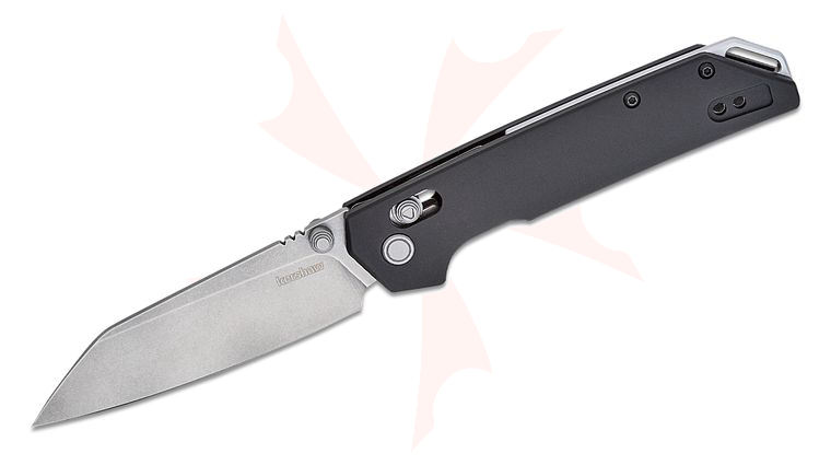 Kershaw 2038R Iridium DuraLock KVT Folding Knife 3.4 inch D2 Stonewashed Reverse Tanto Blade, Black Aluminum Handles, Reversible Clip