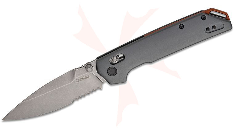 Kershaw 2038ST Iridium DuraLock KVT Folding Knife 3.4 inch D2 Two-Tone Spear Point Combo Blade, Gray Aluminum Handles, Reversible Clip