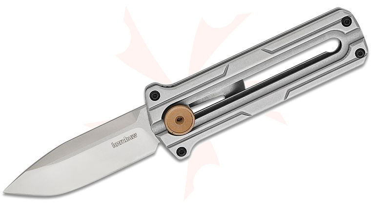 Kershaw 2046 Cybernet Manual OTF Knife 2.4 inch Two-Tone Drop Point Blade, Stonewashed Stainless Steel Handles