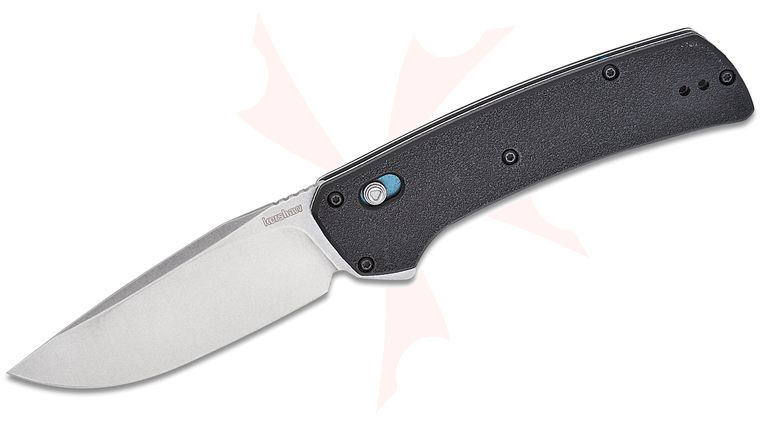 Kershaw 2047 Layup DuraLock KVT Assisted Flipper Knife 3.4 inch D2 Stonewashed Drop Point Blade, Black Glass-Reinforced Nylon Handles, Reversible Bayonet Clip