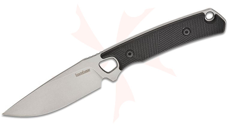 Kershaw 2048 Steppe Fixed Blade Knife 3.55 inch Stonewashed Drop Point Blade, Black Polypropylene Handles with Overmold, Polypropylene Sheath