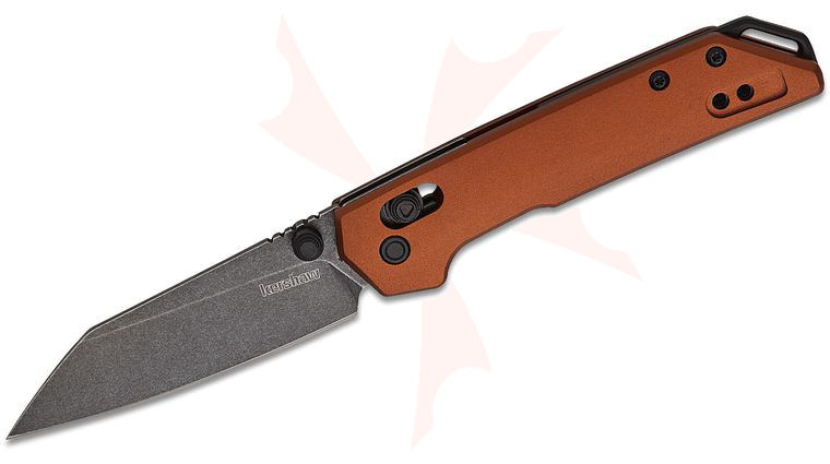 Kershaw 2051RBRZBW Mini Iridium DuraLock KVT Folding Knife 3 inch D2 BlackWashed Reverse Tanto Blade, Bronze Aluminum Handles, Reversible Clip
