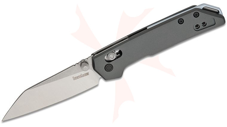 Kershaw 2051R Mini Iridium DuraLock KVT Folding Knife 3 inch D2 Two-Tone Reverse Tanto Blade, Gray Aluminum Handles, Reversible Clip