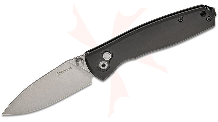 Kershaw 2053 Kindred Button Lock KVT Folding Knife 3 inch D2 Stonewashed Spear Point Blade, Black Aluminum Handles, Reversible Clip