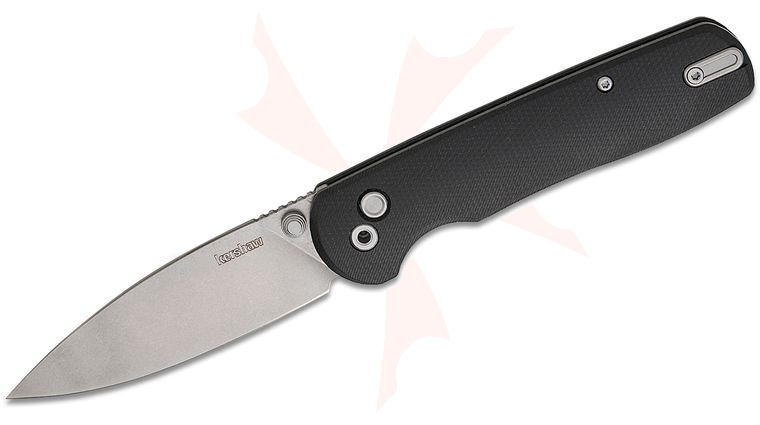 Kershaw 2054 Remnant Button Lock KVT Folding Knife 3.25 inch D2 Stonewashed Spear Point Blade, Black Linen Micarta Handles, Reversible Clip