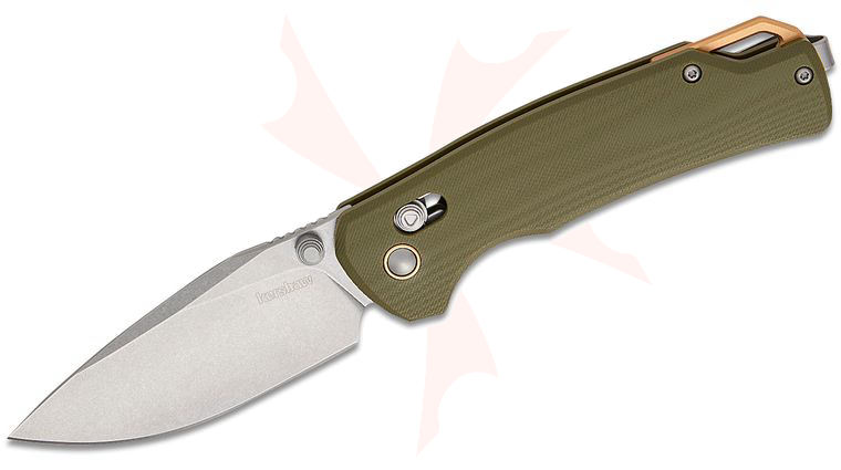 Kershaw 2058 Proximal DuraLock KVT Folding Knife 3.15 inch D2 Stonewashed Drop Point Blade, Contoured Olive Green G10 Handles, Reversible Clip