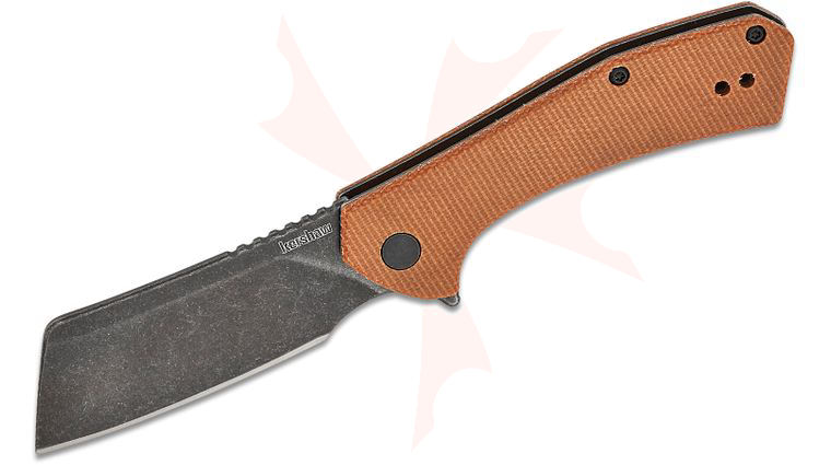 Kershaw 3445MCBBW Static KVT Liner Lock Flipper Knife 2.8 inch D2 BlackWashed Cleaver Blade, Brown Canvas Micarta Handles