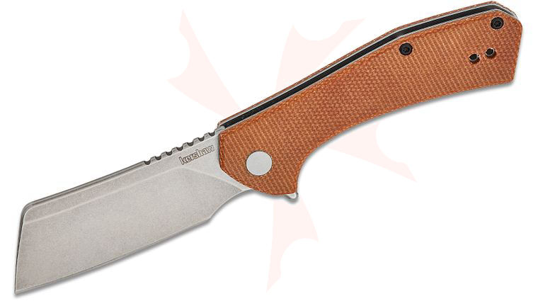 Kershaw 3445MCB Static KVT Liner Lock Flipper Knife 2.8 inch D2 Stonewashed Cleaver Blade, Brown Canvas Micarta Handles