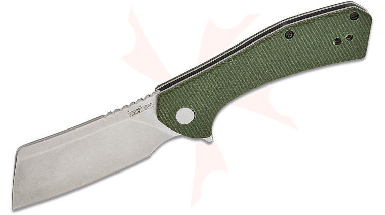 Kershaw 3445MCG Static KVT Liner Lock Flipper Knife 2.8 inch D2 Stonewashed Cleaver Blade, Green Canvas Micarta Handles