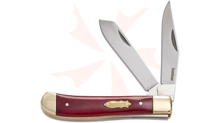 Kershaw 4381RB Gadsden Folding Knife, 3.5 inch Closed, Smooth Red Bone Handles with Brass Bolsters
