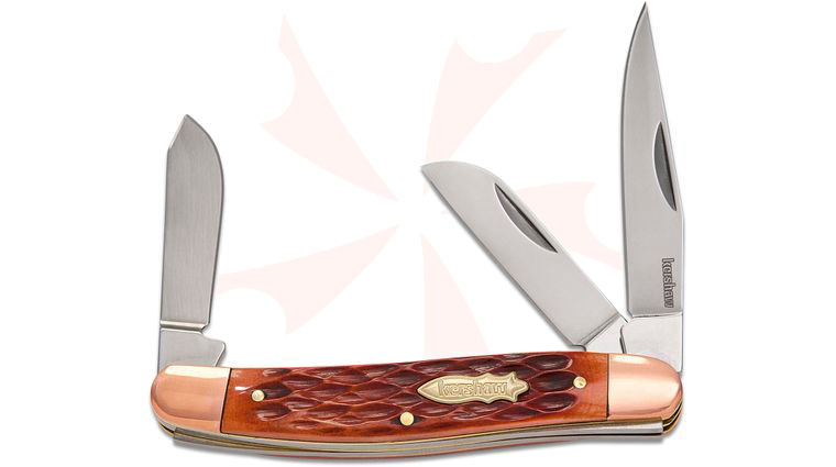 Kershaw 4382BJB Brandywine 3-Blade Slipjoint Folding Knife, 3.5 inch Closed, Jigged Brown Bone Handles with Copper Bolsters