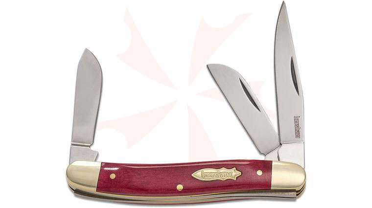Kershaw 4382RB Brandywine 3-Blade Slipjoint Folding Knife, 3.5 inch Closed, Smooth Red Bone Handles with Brass Bolsters