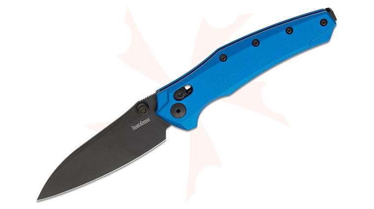 Kershaw 677NBBLK Bareknuckle DuraLock USA-Made KVT Flipper Knife 3.5 inch CPM-MagnaCut Black PVD Drop Point Blade, Blue Aluminum Handles, Reversible Bayonet Clip