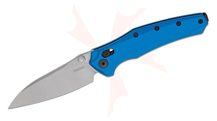 Kershaw 6777NBSW Bareknuckle DuraLock USA-Made KVT Flipper Knife 3.5 inch CPM-MagnaCut Stonewashed Drop Point Blade, Blue Aluminum Handles, Reversible Bayonet Clip