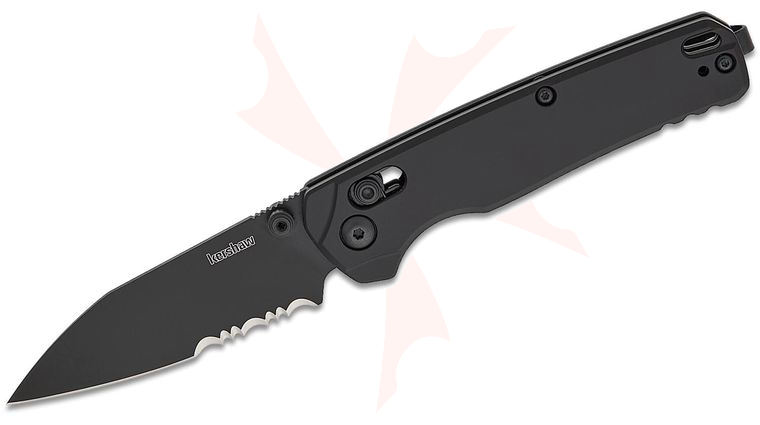 Kershaw 6105BLKST USA-Made Bel Air DuraLock KVT Folding Knife 3.1 inch CPM-MagnaCut Black PVD Combo Reverse Tanto Blade, Black Anodized Aluminum Handles, Reversible Deep Carry Clip