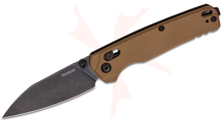 Kershaw 6105FDEBW USA-Made Bel Air DuraLock KVT Folding Knife 3.1 inch CPM-MagnaCut BlackWash Reverse Tanto Blade, Brown Anodized Aluminum Handles, Reversible Deep Carry Clip