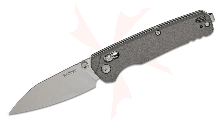 Kershaw 6105GRYSW USA-Made Bel Air DuraLock KVT Folding Knife 3.1 inch CPM-MagnaCut Stonewashed Reverse Tanto Blade, Gray Anodized Aluminum Handles, Reversible Deep Carry Clip