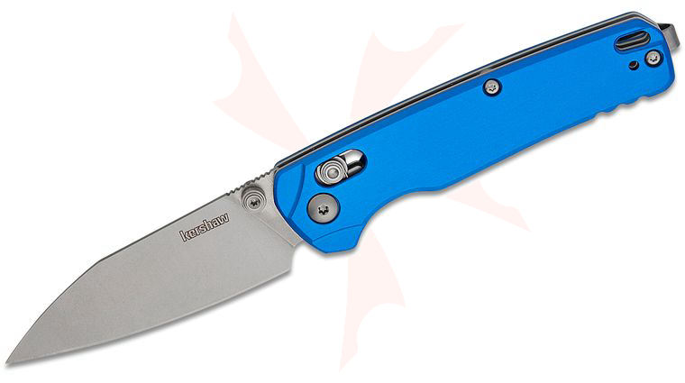 Kershaw 6105NBSW USA-Made Bel Air DuraLock KVT Folding Knife 3.1 inch CPM-MagnaCut Stonewash Reverse Tanto Blade, Blue Anodized Aluminum Handles, Reversible Deep Carry Clip