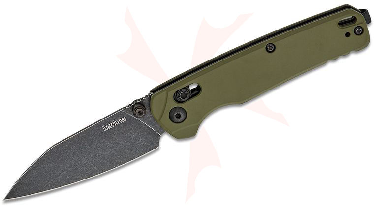 Kershaw 6105OLBW USA-Made Bel Air DuraLock KVT Folding Knife 3.1 inch CPM-MagnaCut BlackWashed Reverse Tanto Blade, OD Green Cerakote Aluminum Handles, Reversible Deep Carry Clip
