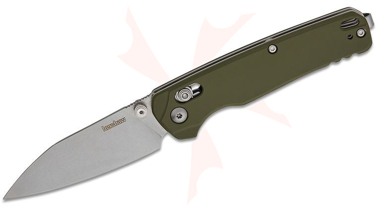 Kershaw 6105OLSW USA-Made Bel Air DuraLock KVT Folding Knife 3.1 inch CPM-MagnaCut Stonewashed Reverse Tanto Blade, OD Green Cerakote Aluminum Handles, Reversible Deep Carry Clip