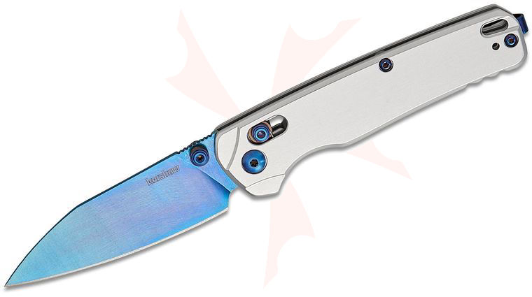 Kershaw 6105 USA-Made Bel Air Cryopick DuraLock KVT Folding Knife 3.1 inch CPM-MagnaCut Blue Reverse Tanto Blade, Raw Aluminum Handles, Reversible Deep Carry Clip