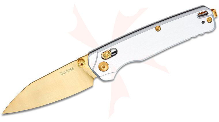 Kershaw 6105RAWGLD USA-Made Bel Air DuraLock KVT Distributor Exclusive Folding Knife 3.1 inch CPM-MagnaCut Gold Reverse Tanto Blade, Raw Aluminum Handles, Reversible Deep Carry Clip