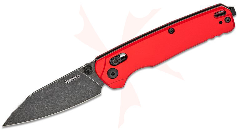 Kershaw 6105RDBW USA-Made Bel Air DuraLock KVT Folding Knife 3.1 inch CPM-MagnaCut BlackWash Reverse Tanto Blade, Red Anodized Aluminum Handles, Reversible Deep Carry Clip