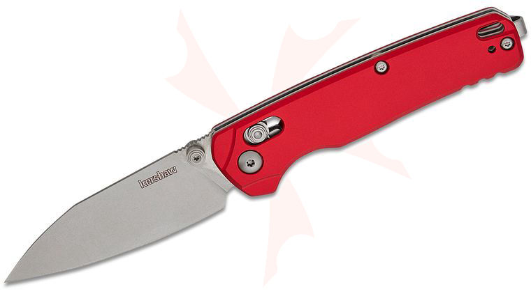 Kershaw 6105RDSW USA-Made Bel Air DuraLock KVT Folding Knife 3.1 inch CPM-MagnaCut Stonewashed Reverse Tanto Blade, Red Anodized Aluminum Handles, Reversible Deep Carry Clip
