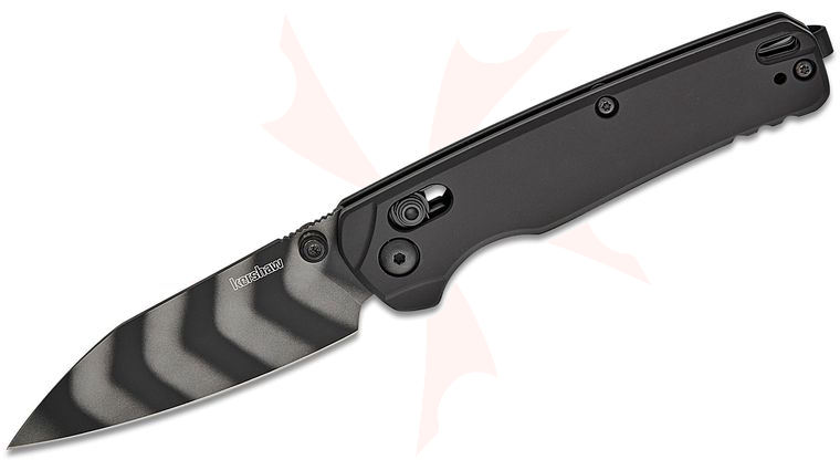 Kershaw 6105TS USA-Made Bel Air DuraLock KVT Folding Knife 3.1 inch CPM-MagnaCut Tiger Stripe Reverse Tanto Blade, Black Anodized Aluminum Handles, Reversible Deep Carry Clip