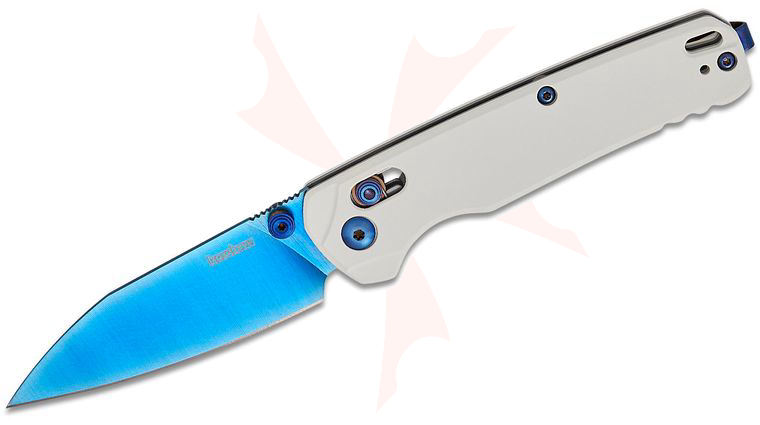 Kershaw 6105 USA-Made Bel Air DuraLock KVT Distributor Exclusive Folding Knife 3.1 inch CPM-MagnaCut Blue Reverse Tanto Blade, Wampa White Cerakote Aluminum Handles, Reversible Deep Carry Clip