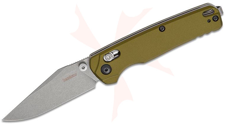 Kershaw 6106OL USA-Made Bel Air DuraLock KVT Folding Knife 3.1 inch CPM-MagnaCut Working Stonewashed Clip Point Blade, Green Aluminum Handles, Reversible Deep Carry Clip
