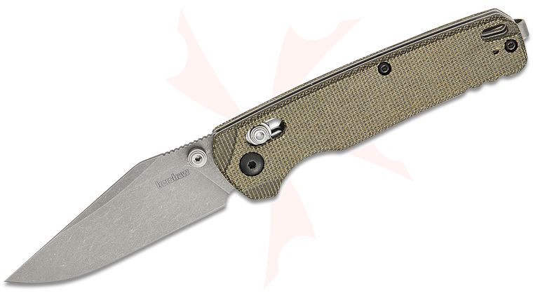 Kershaw 6106 USA-Made Bel Air DuraLock KVT Folding Knife 3.1 inch CPM-MagnaCut Working Stonewashed Clip Point Blade, Green Canvas Micarta Handles, Reversible Deep Carry Clip