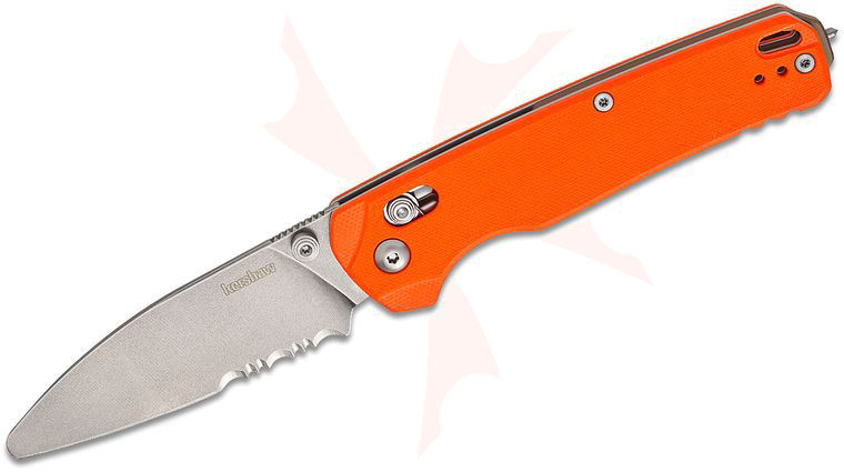 Kershaw 6110EMTOR USA-Made Bel Air XL EMT DuraLock KVT Folding Knife 3.25 inch CPM-MagnaCut Stonewashed Blunt Tip Combo Blade, Orange G10 Handles, Reversible Deep Carry Clip
