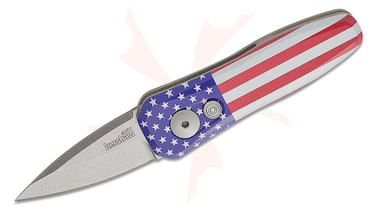Kershaw 7500USA Launch 4 AUTO Folding Knife 1.9 inch CPM-154 Stonewashed Blade, USA Flag Anodized Aluminum Handles