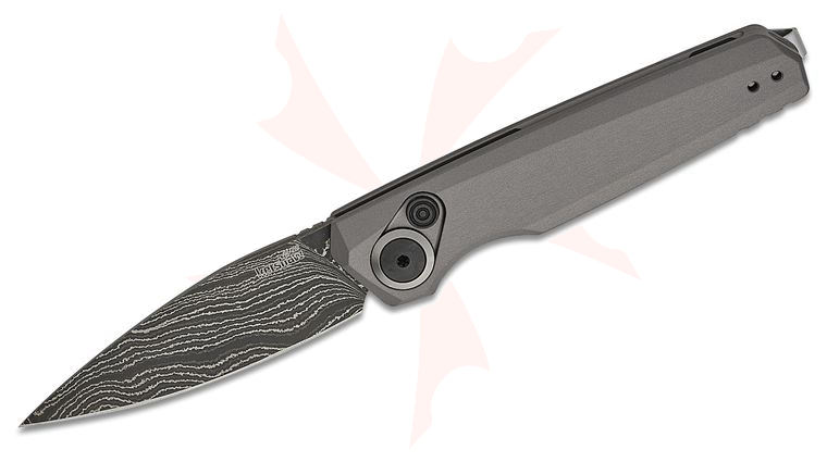 Kershaw 7551 Launch 18 AUTO Folding Knife 2.79 inch Damascus Drop Point Blade, Gray Aluminum Handles