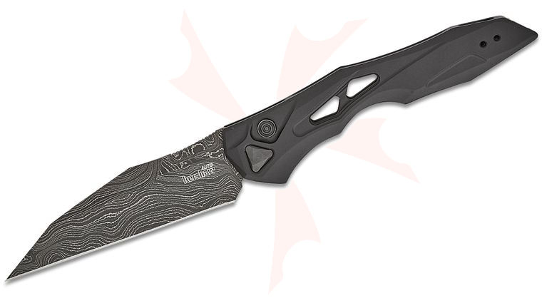 Kershaw 7650DAM Launch 13 AUTO Folding Knife 3.5 inch Damascus Wharncliffe Blade, Black Anodized Aluminum Handles