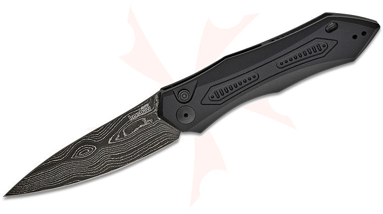 Kershaw 7800BLKDAM Launch 6 AUTO Folding Knife 3.75 inch Damascus Drop Point Blade, Black Aluminum Handles