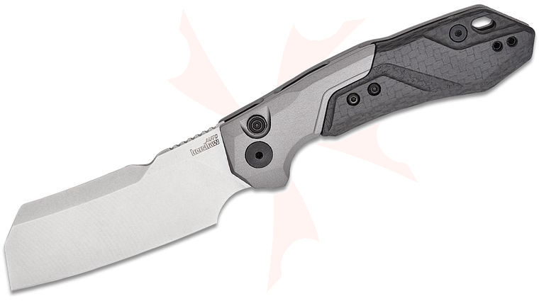 Kershaw 7850 Launch 14 AUTO Folding Knife 3.375 inch CPM-154 Stonewashed Cleaver Blade, Anodized Aluminum Handles with Carbon Fiber Scale