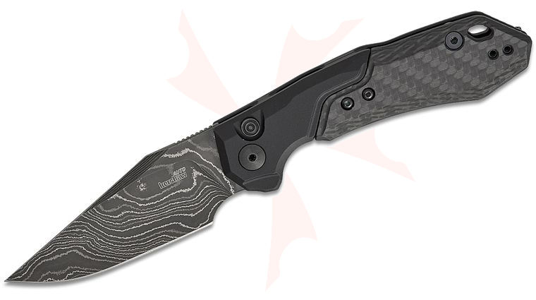 Kershaw 7851CFDAM Launch 19 AUTO Folding Knife 3.3 inch Black Damascus Clip Point Blade, Black Anodized Aluminum Handles with Carbon Fiber Scale