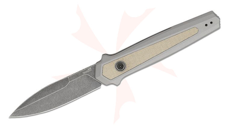 Kershaw 7950GRY Launch 15 AUTO Folding Knife 3.5 inch CPM-MagnaCut BlackWashed Spear Point Blade, Gray Aluminum Handles with Canvas Micarta Inlays, Reversible Clip
