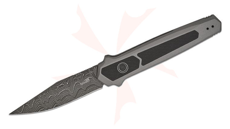 Kershaw 7951DAM Launch 17 AUTO Folding Knife 3.5 inch Damascus Clip Point Blade, Gray Aluminum Handles with Textured G10 Inlays, Reversible Clip