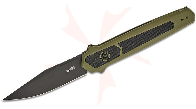 Kershaw 7951OLBLK Launch 17 AUTO Folding Knife 3.5 inch CPM-MagnaCut Black Cerakoted Clip Point Blade, OD Green Aluminum Handles with Textured Black G10 Inlays, Reversible Clip