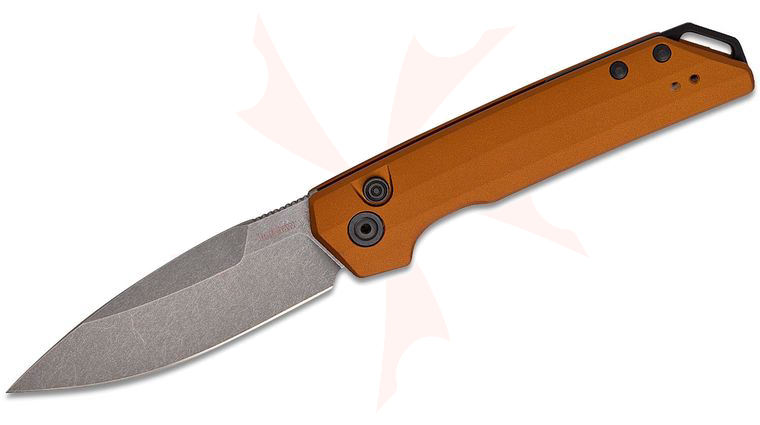 Kershaw 7038BRZ Launch Iridium AUTO Folding Knife 3.45 inch CPM-MagnaCut Working Finish Spear Point Blade, Bronze Aluminum Handles, Reversible Clip