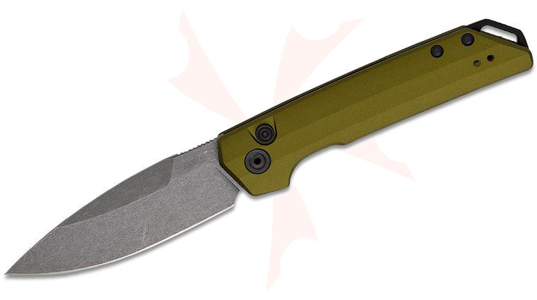 Kershaw 7038OL Launch Iridium AUTO Folding Knife 3.45 inch CPM-MagnaCut Working Finish Spear Point Blade, Olive Green Aluminum Handles, Reversible Clip