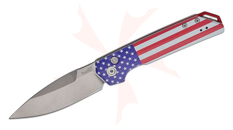 Kershaw 7038USA Launch Iridium AUTO Folding Knife 3.45 inch CPM-MagnaCut Stonewashed Spear Point Blade, USA Flag Aluminum Handles, Reversible Clip