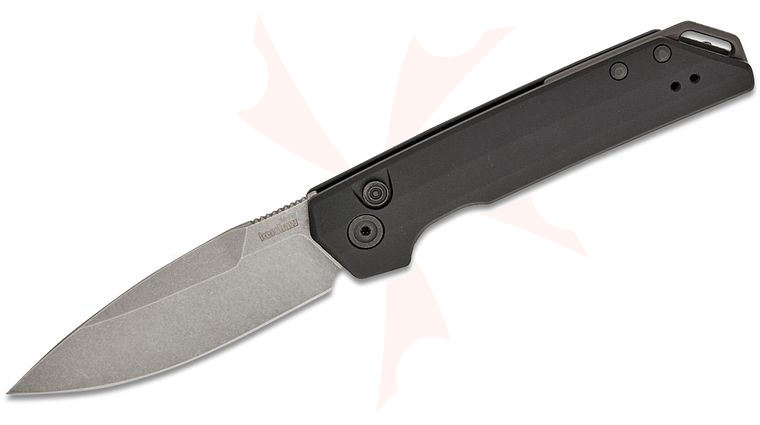 Kershaw 7038 Launch Iridium AUTO Folding Knife 3.45 inch CPM-MagnaCut Working Finish Spear Point Blade, Black Aluminum Handles, Reversible Clip