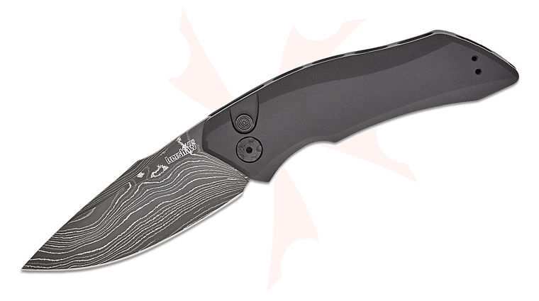 Kershaw 7100BLKDAM Launch 1 AUTO Folding Knife 3.4 inch Damascus Drop Plain Blade, Black Aluminum Handles