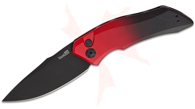 Kershaw 7100GRDBLK Launch 1 AUTO Folder 3.4 inch CPM-MagnaCut Black PVD Drop Point Blade, Red/Black Gradient Aluminum Handles