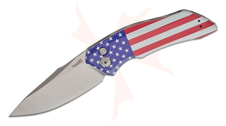 Kershaw 7100USA Launch 1 AUTO Folder 3.4 inch CPM-154 Stonewashed Drop Point Blade, USA Flag Anodized Aluminum Handles